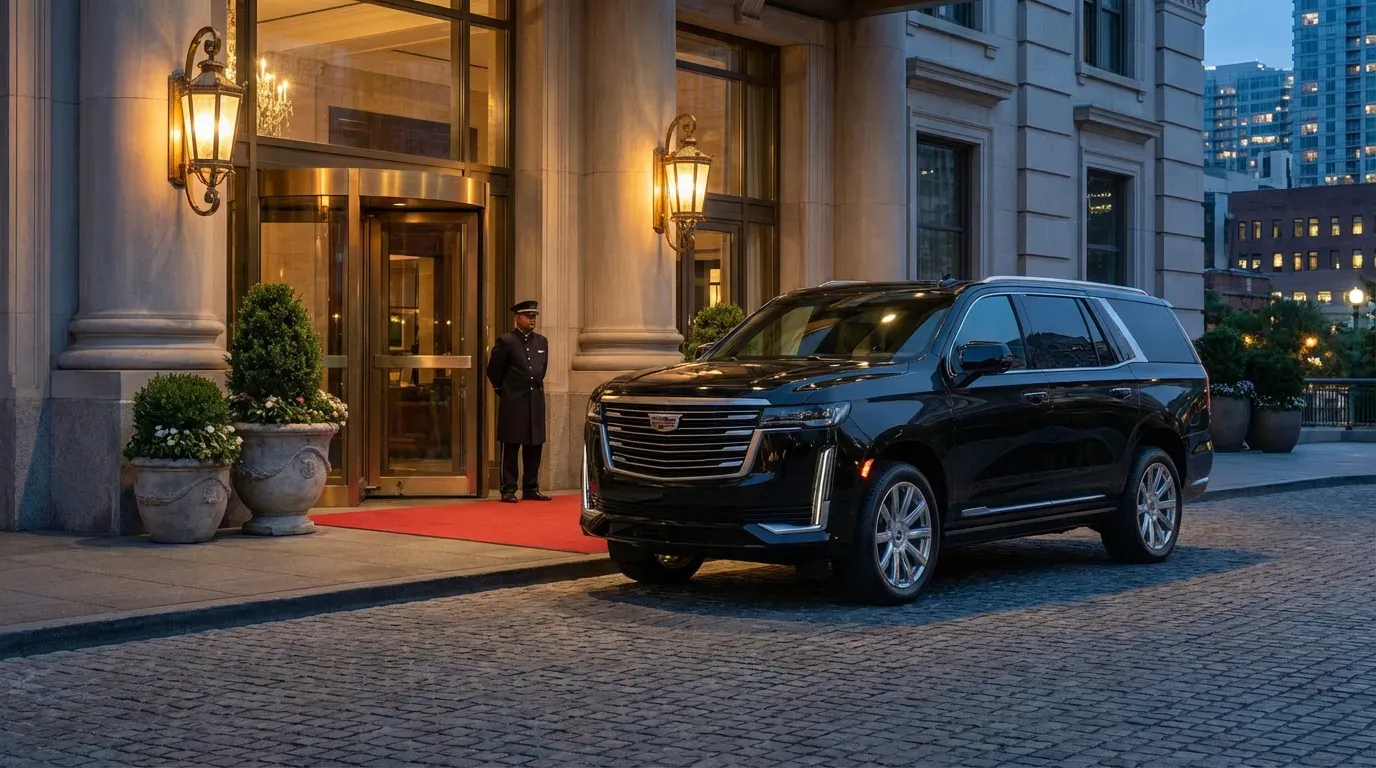 Cadillac Escalade at luxury hotel