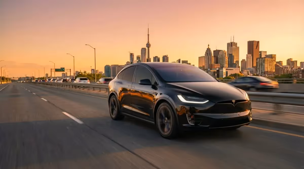 Tesla Model X with Toronto skyline